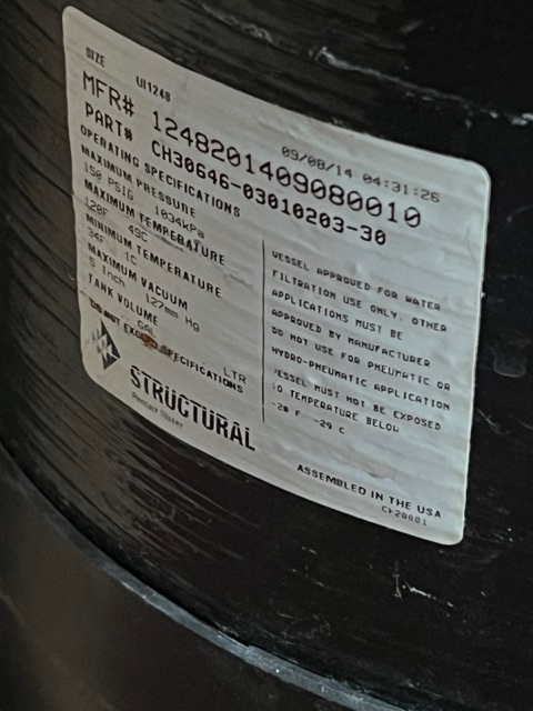 Structural 1248 Fiberglass Media / Softener Tank 12x48